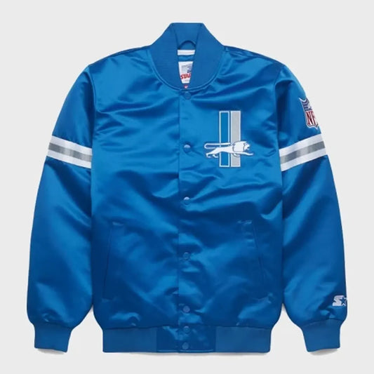 NFL 2024 HOMAGE X Starter Detroit Lions Blue Satin Jacket