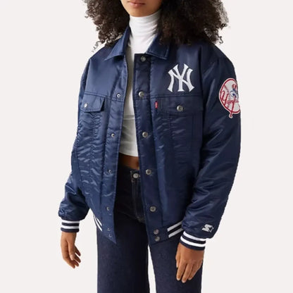 NewYorkYankeesLevisxStarterNavyBlueSatinJacket