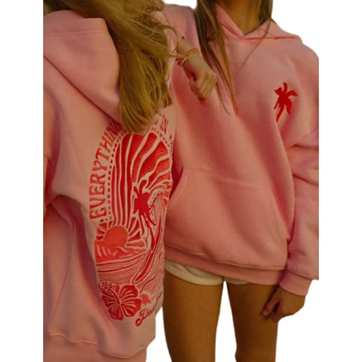 Pink Palm Puff Hoodie Pink