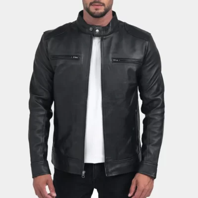 Black Leather Biker jacket Men - Dodge