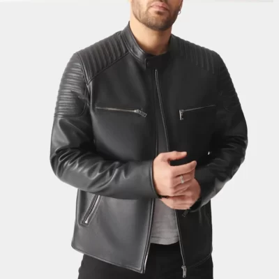 Black Leather biker Jacket - James