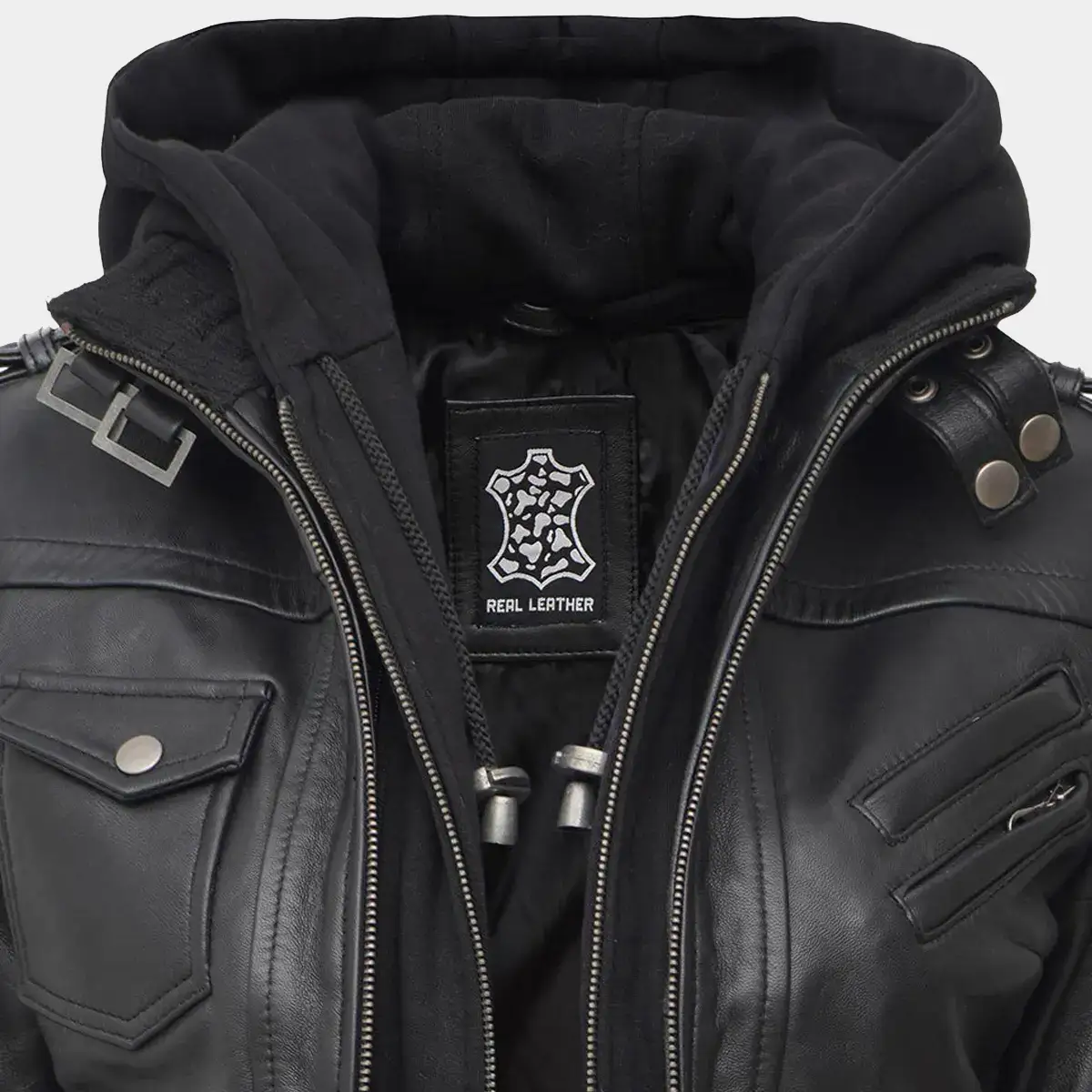 Bomber Leather Jacket With Removable Hooded