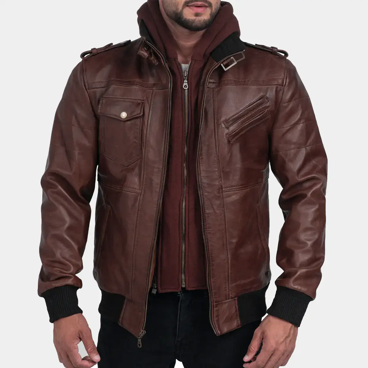 Brown Hooded Leather Jacket for Men – Real Leathers Jacket