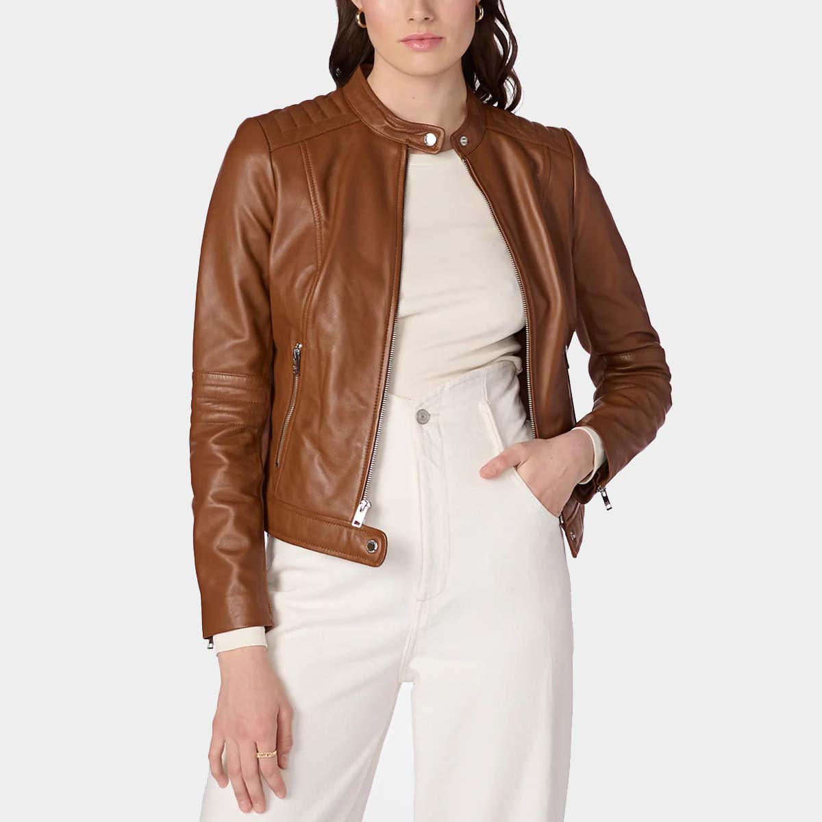 Cognac Leather Jacket Women