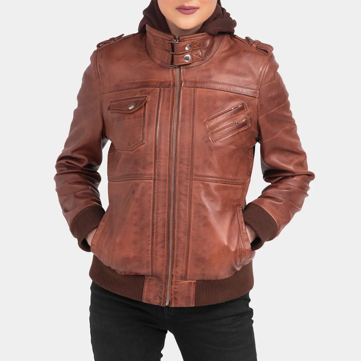 Edinburgh women leather jacket brown