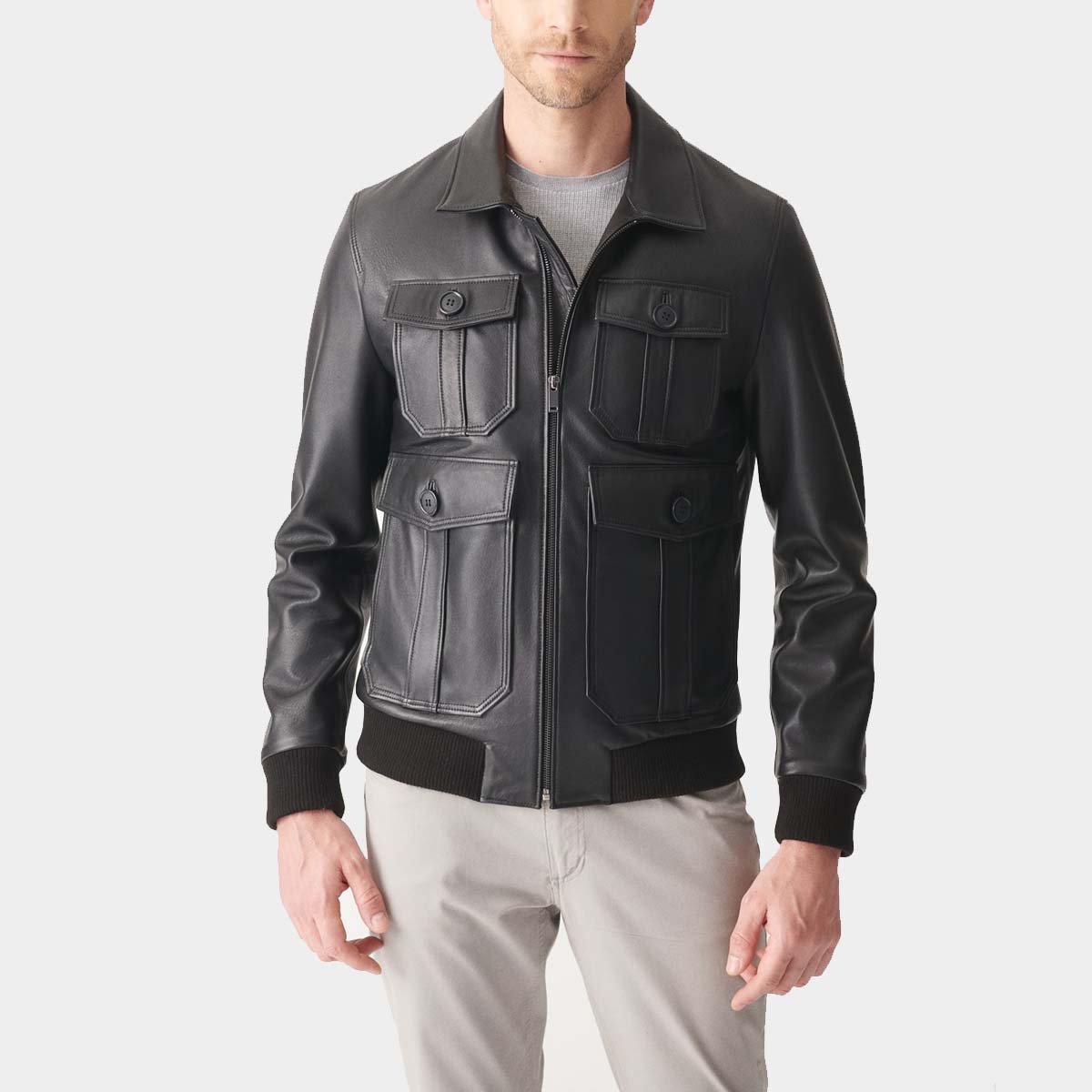 Pouch Pocket Leather Jacket