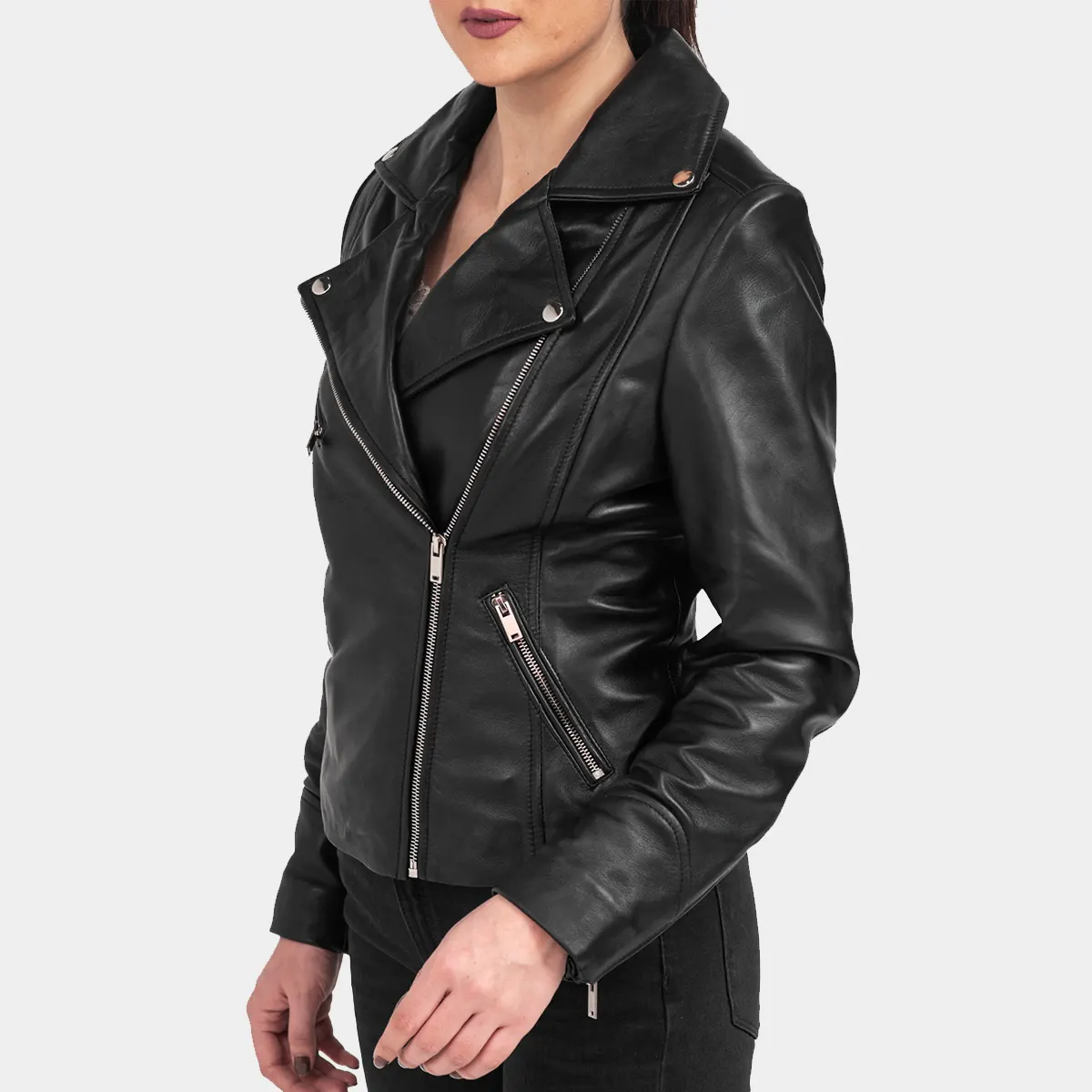 Slim fit leather jacket for women