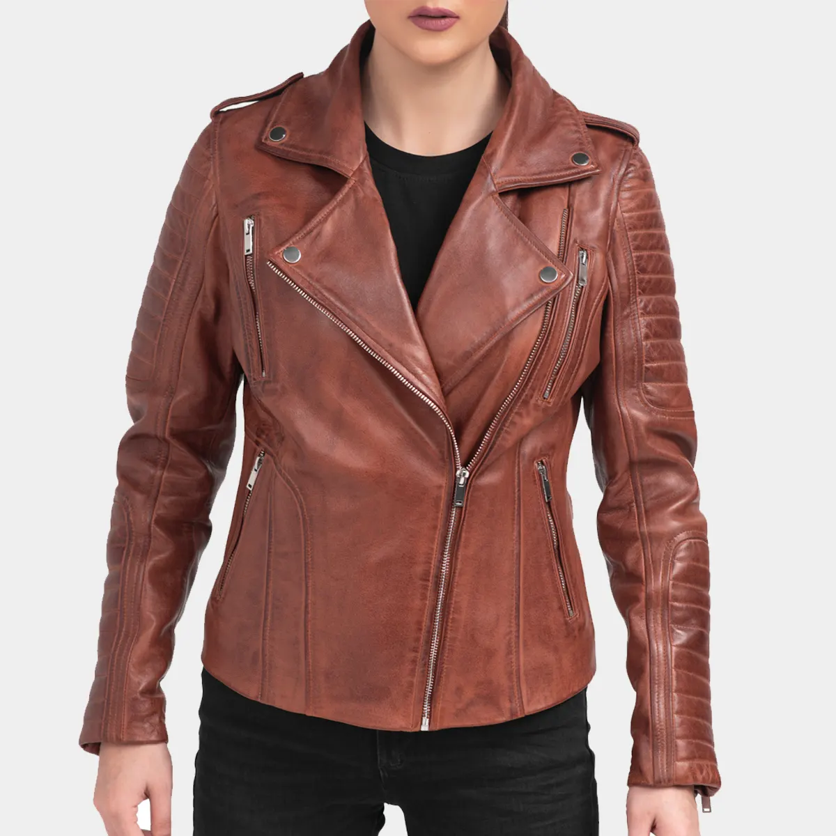 Womens Cognac Leather Jacket – Bagheria