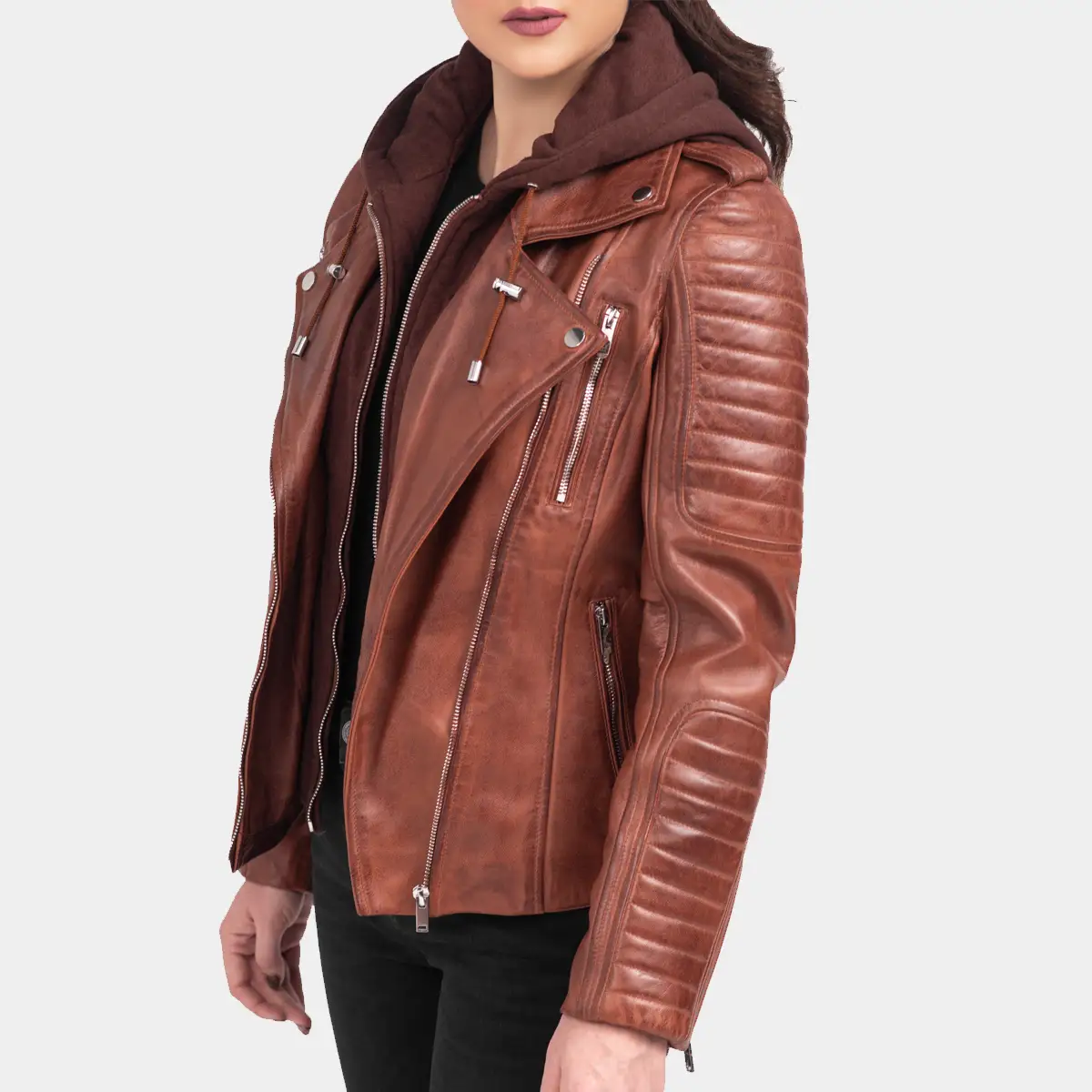 Womens Leather Jacket with Hood