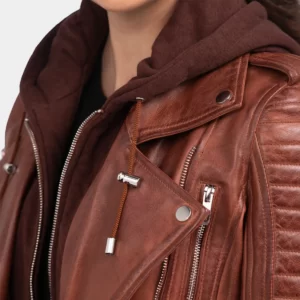 Women's Leather Jacket with a removable hood
