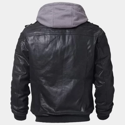 Black leather jacket for men with hood