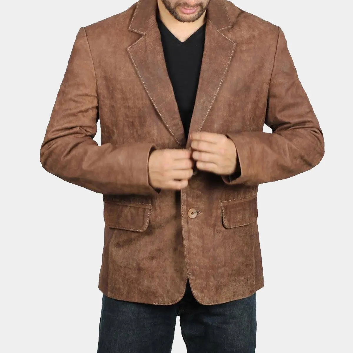 Brown Sports Coats 100% Real Lambskin Leather Blazer For Men
