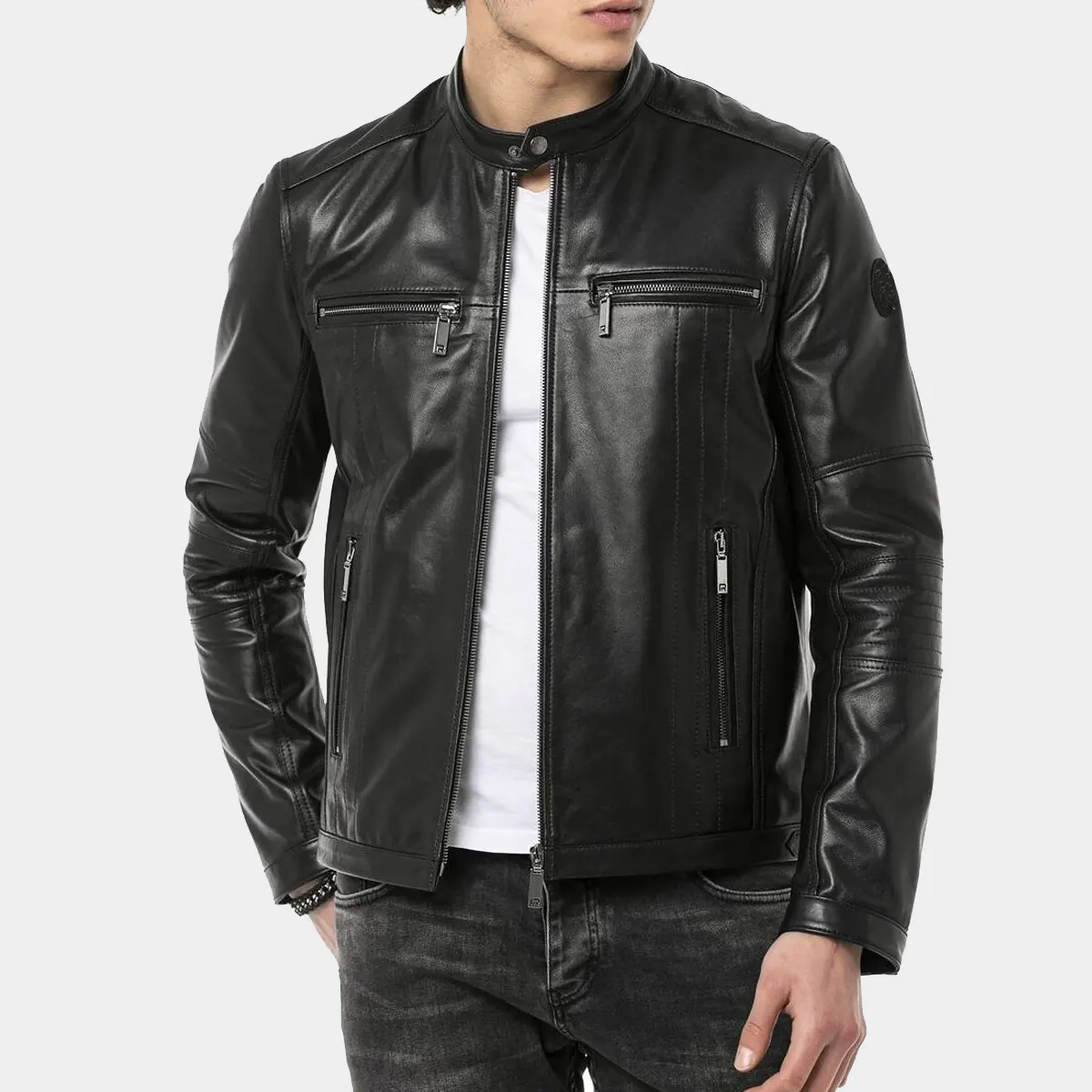 Mens Black Quilted Black Real Leather Jackets