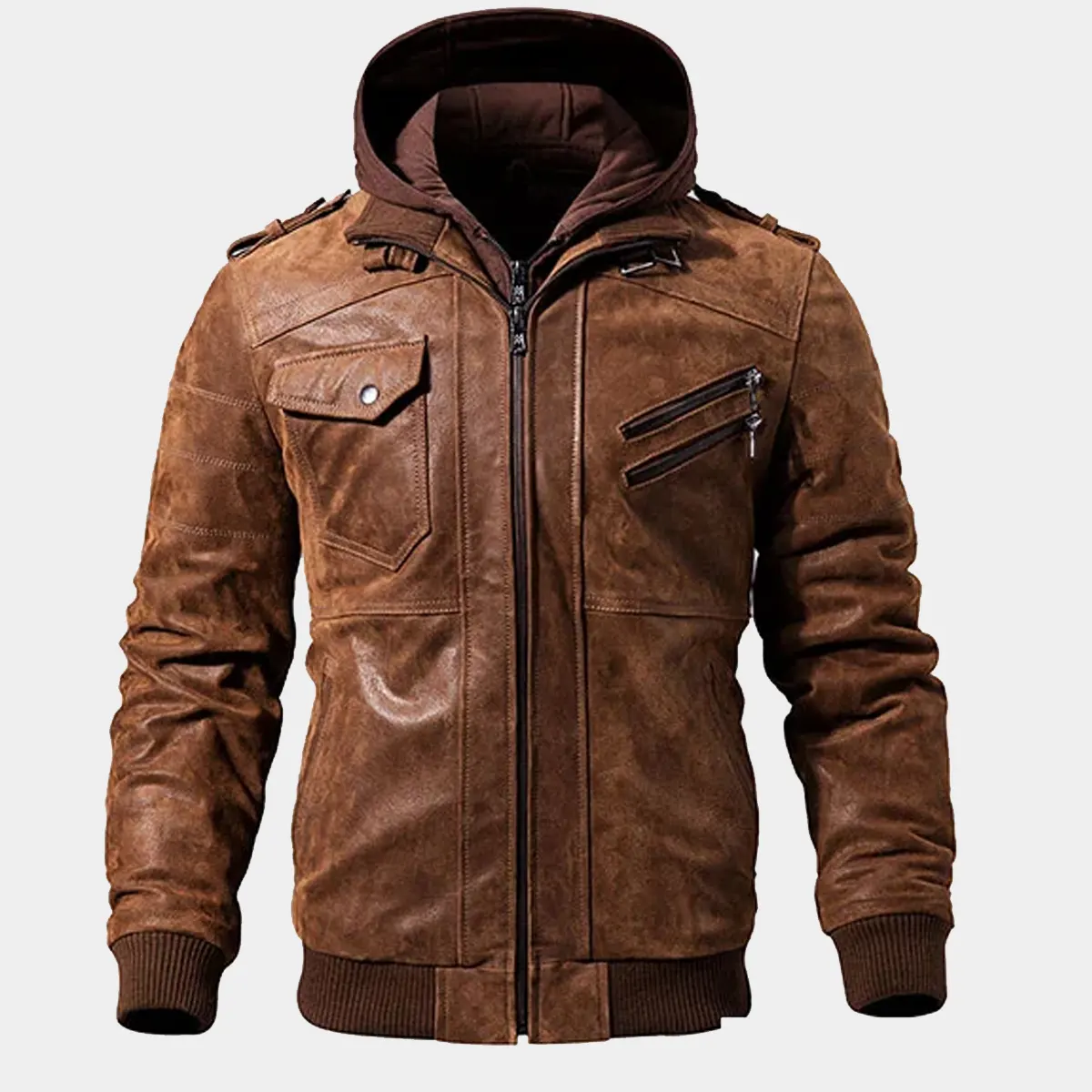 Mens Hooded Leather Jacket