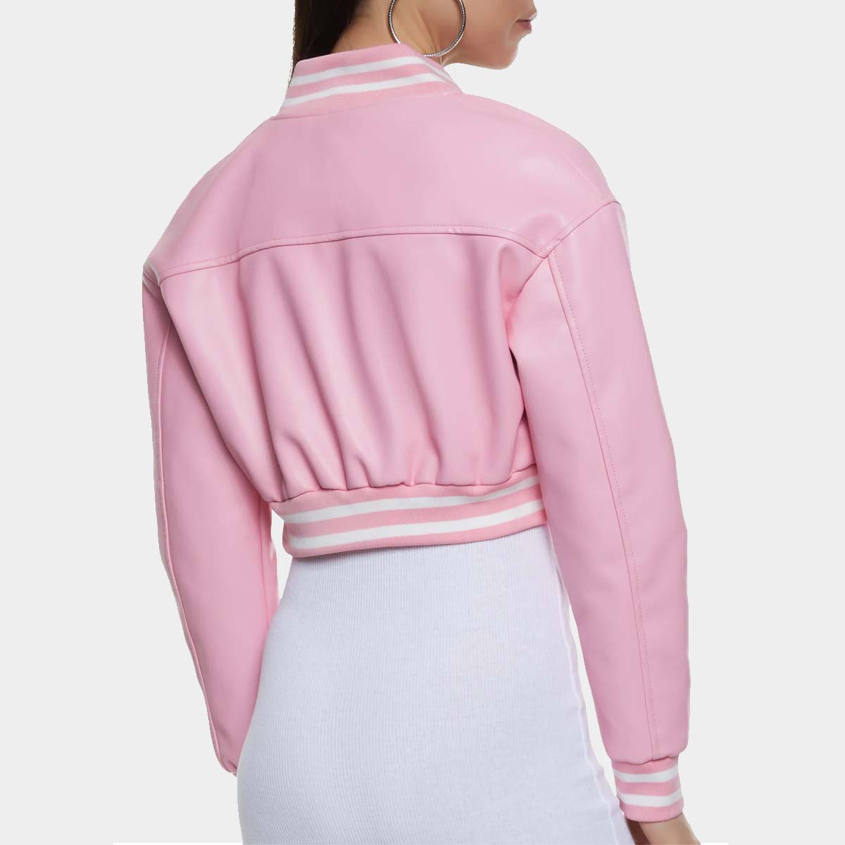 Pink Faux Leather Cropped Jacket