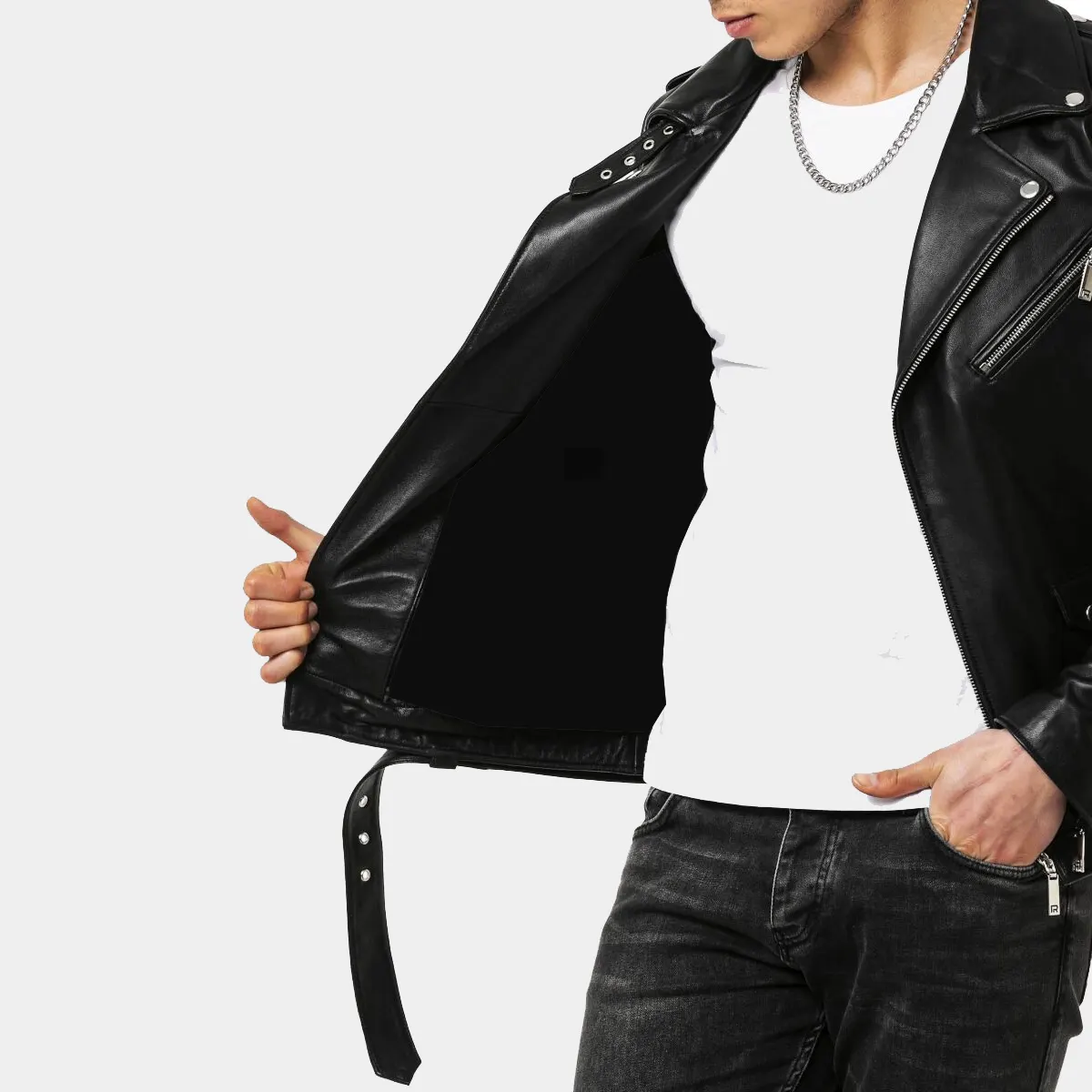 leather jacket with belt