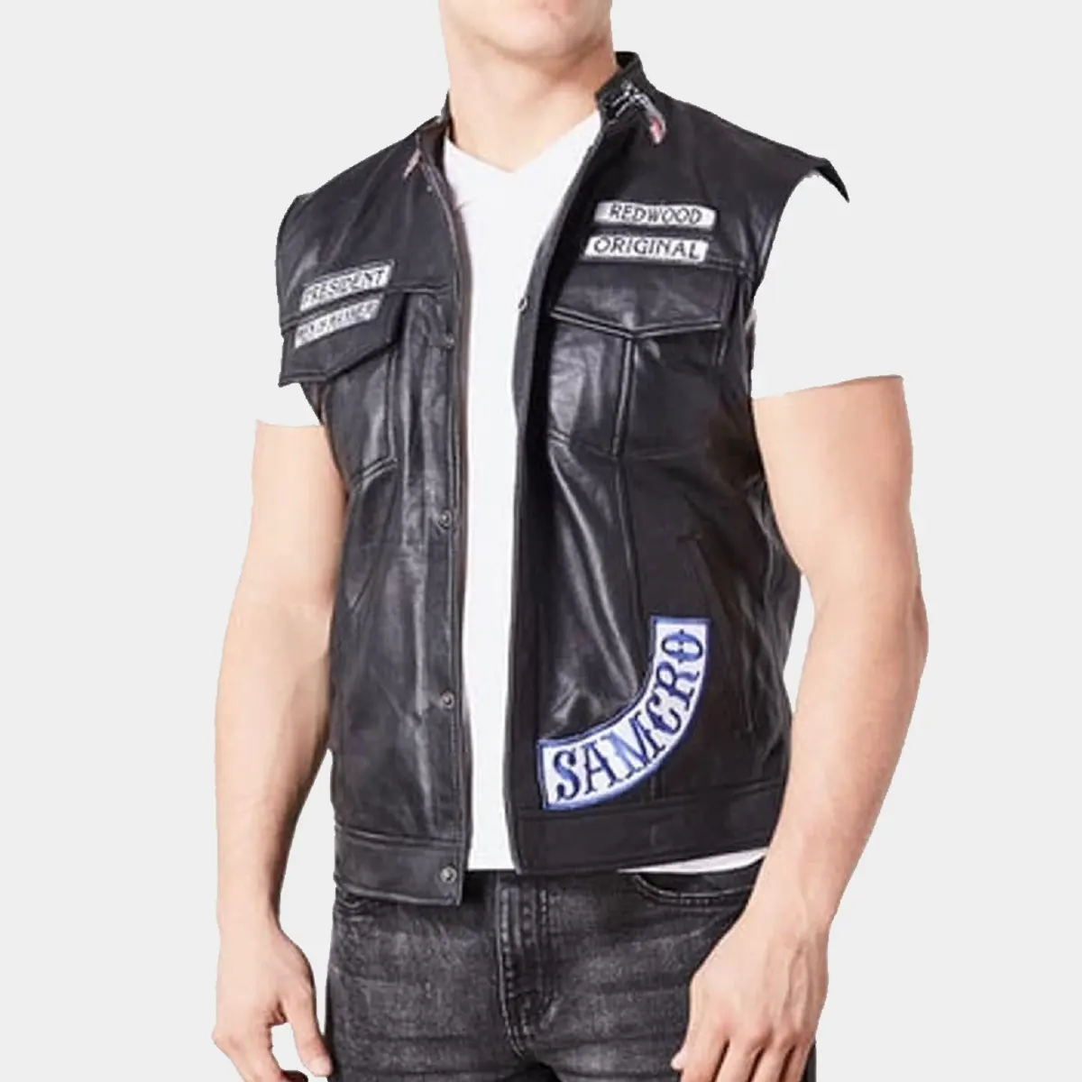 Charlie Hunnam Jax Sons Of Anarchy Teller Leather Vest With Patches