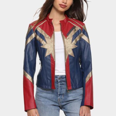 front view of carol danvers costume jacket worn by brie larson in captain marvel movie