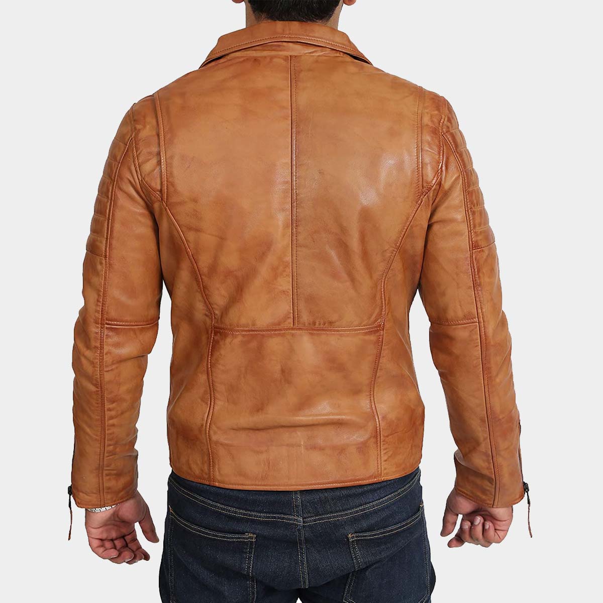 Men’s Biker Cafe Racer Distressed Brown Leather Jacket