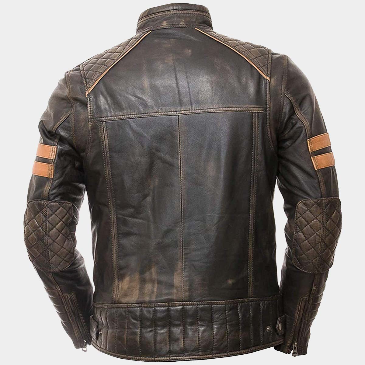 Men’s Distressed Brown Retro Cafe Racer Leather Jacket