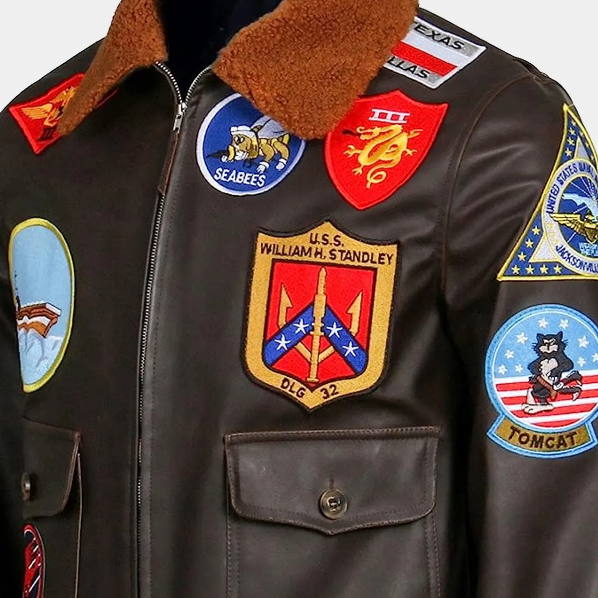 Mens Top Aviator USAAF Pilot Flying Tom Cruise Multiple Patches G1 Fur Collar Brown Bomber Leather Jackets