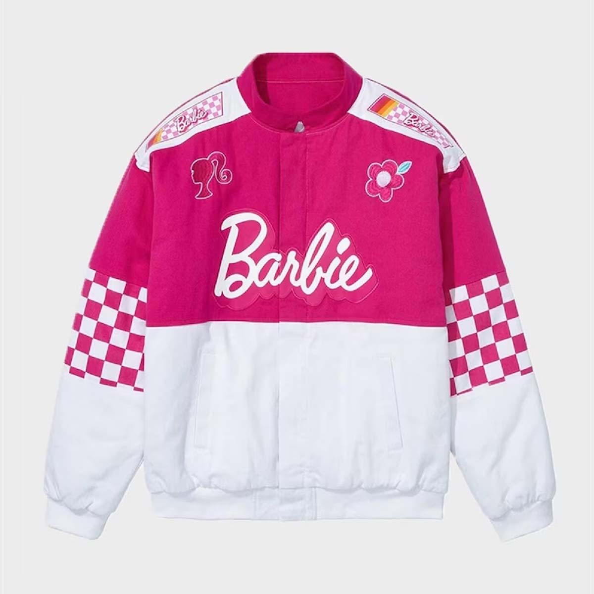 front view of Barbie pink cotton jacket