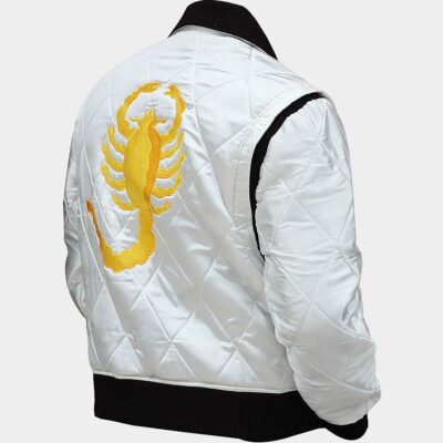 Back Logo of The White satin Scorpion Jacket worn by Ryan Gosling In the Movie Drive