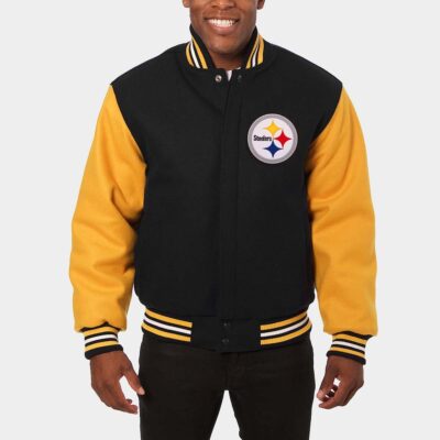 Men's Pittsburgh Steelers Black/Gold Big & Tall Wool Full-Snap Jacket