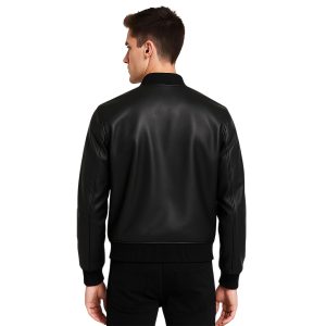 Men's Black Leather Bomber Jacket