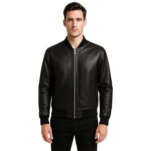 Men's Black Leather Bomber Jacket