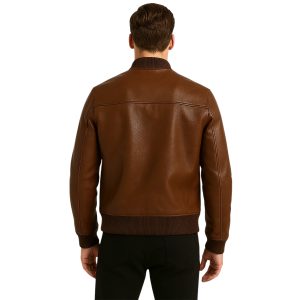 Men’s Classic Brown Leather Bomber Jacket