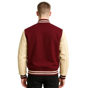 Men's Maroon and Cream Varsity Letterman Jacket