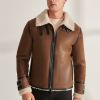 Men's Tan Shearling Lined Leather Aviator Jacket