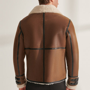 Men's Tan Shearling Lined Leather Aviator Jacket