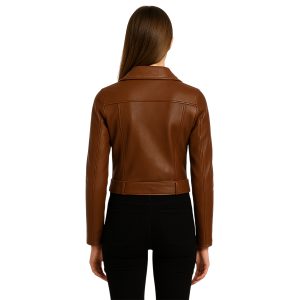 Women's Brown Belted Leather Moto Jacket