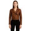 Women's Brown Belted Leather Moto Jacket