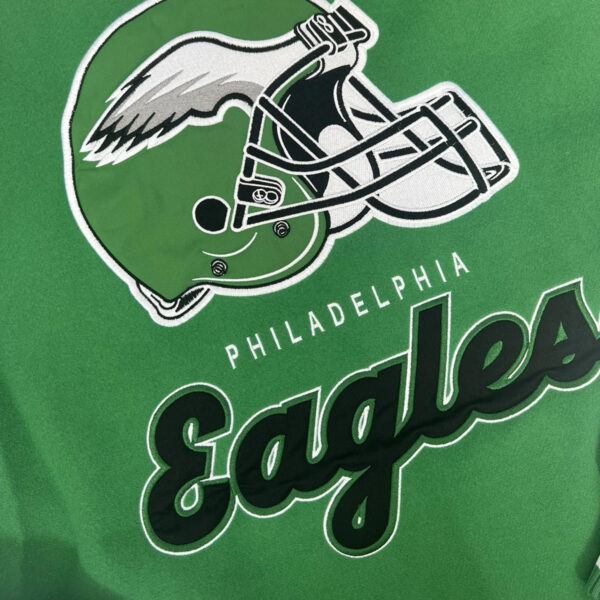 Philadelphia Eagles Kelly Green Leather Wool Bomber Varsity Jacket - Real Leathers Jacket