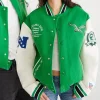 Philadelphia Eagles Kelly Green Leather Wool Bomber Varsity Jacket