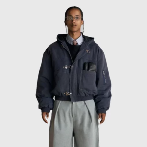 Shinzo Shige Navy Canvas Clasp Bomber Jacket