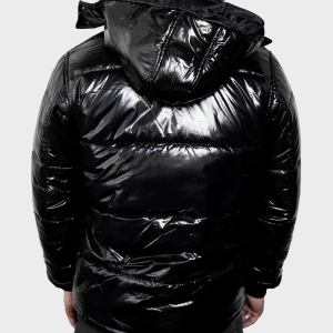 Black Shiny Puffer Jacket with Hood