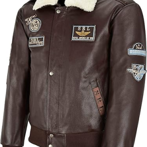 Men’s Airforce Patch Leather Brown Bomber Jacket