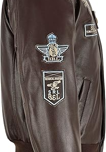 Men’s Airforce Patch Leather Brown Bomber Jacket