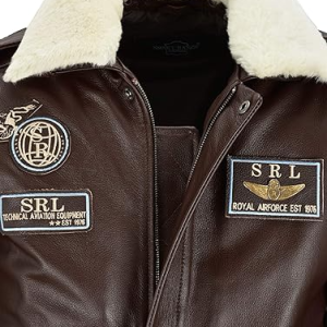 Men’s Airforce Patch Leather Brown Bomber Jacket