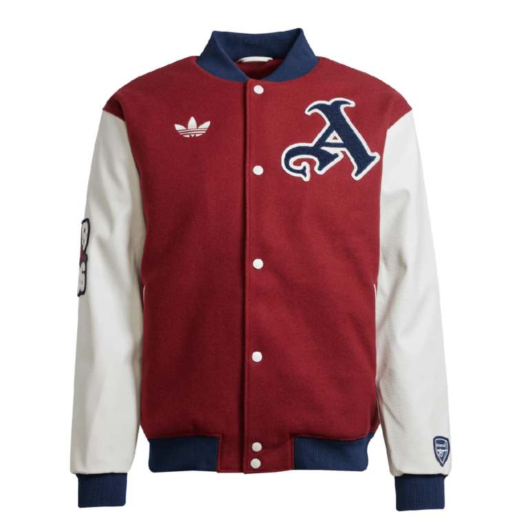 Arsenal Red and White Varsity Jacket Wool and Leather Sleeves