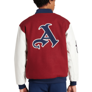 Arsenal Red and White Varsity Jacket Wool and Leather Sleeves