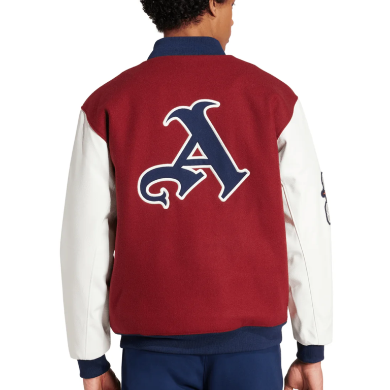 Arsenal Red and White Varsity Jacket Wool and Leather Sleeves