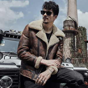 Men's B3 RAF Brown Flying Aviator Leather Shearling Jacket
