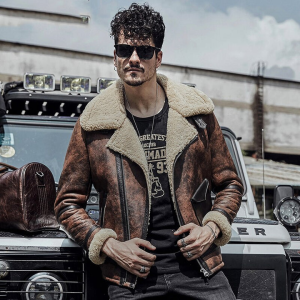 Men's B3 RAF Brown Flying Aviator Leather Shearling Jacket