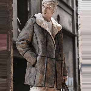 Men’s B7 Hooded Long Aviator Shearling Leather Coat