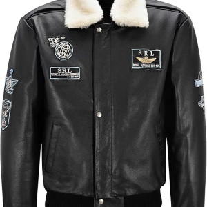 Men’s Airforce Patch Leather Black Bomber Jacket